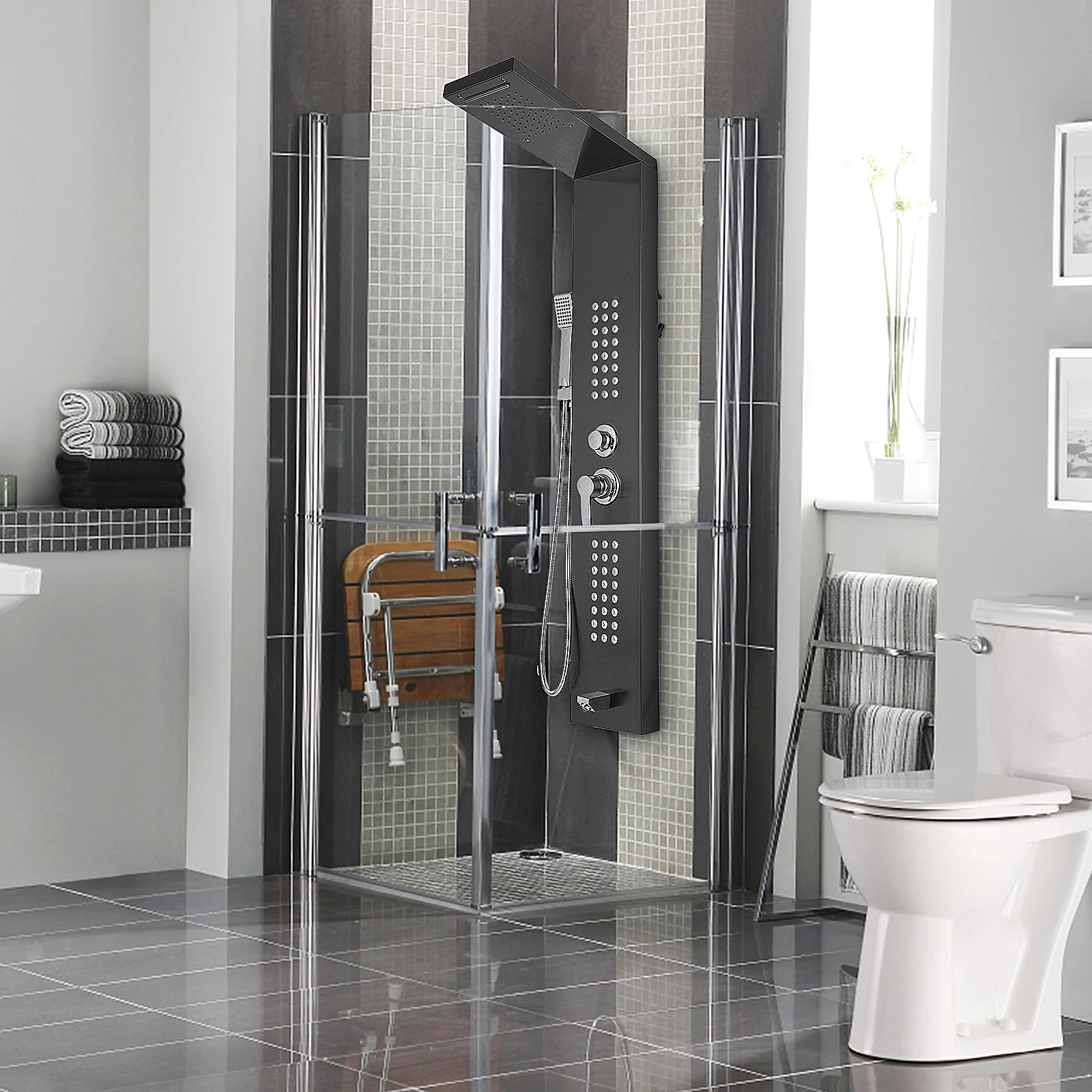 Shower Panel System Waterfall Rain SPA Massage Jets Tub For Bathroom