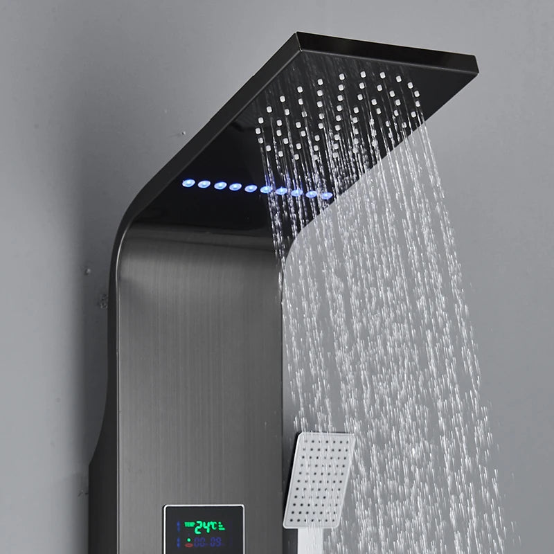 Shower Panel Tower Rainfall Stainless Steel LED Bathroom Massage Jets AquaSpa