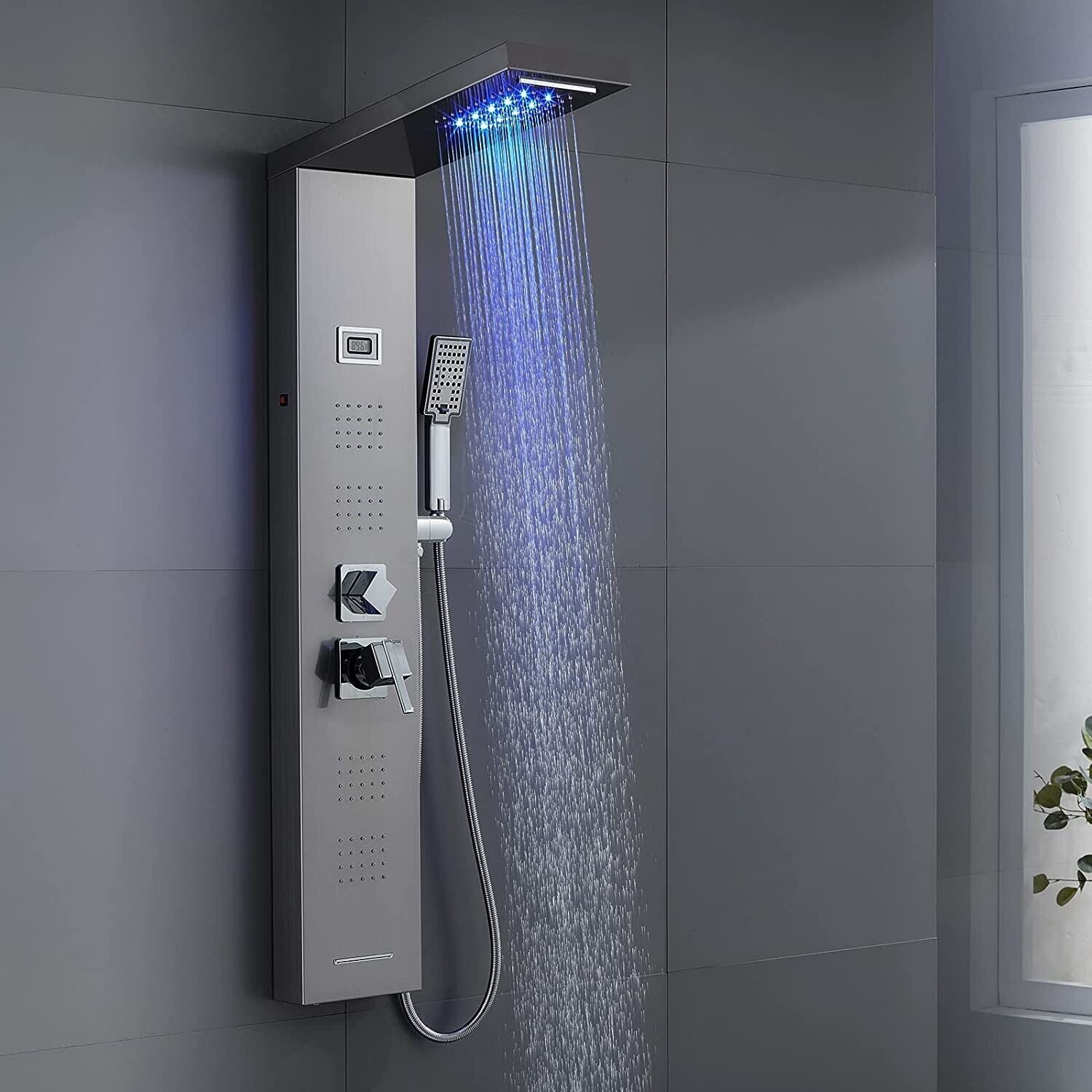 Shower Panel 5 in 1 Waterfall Rain Shower SPA Massage Jet Shower Column Tower Stainless
